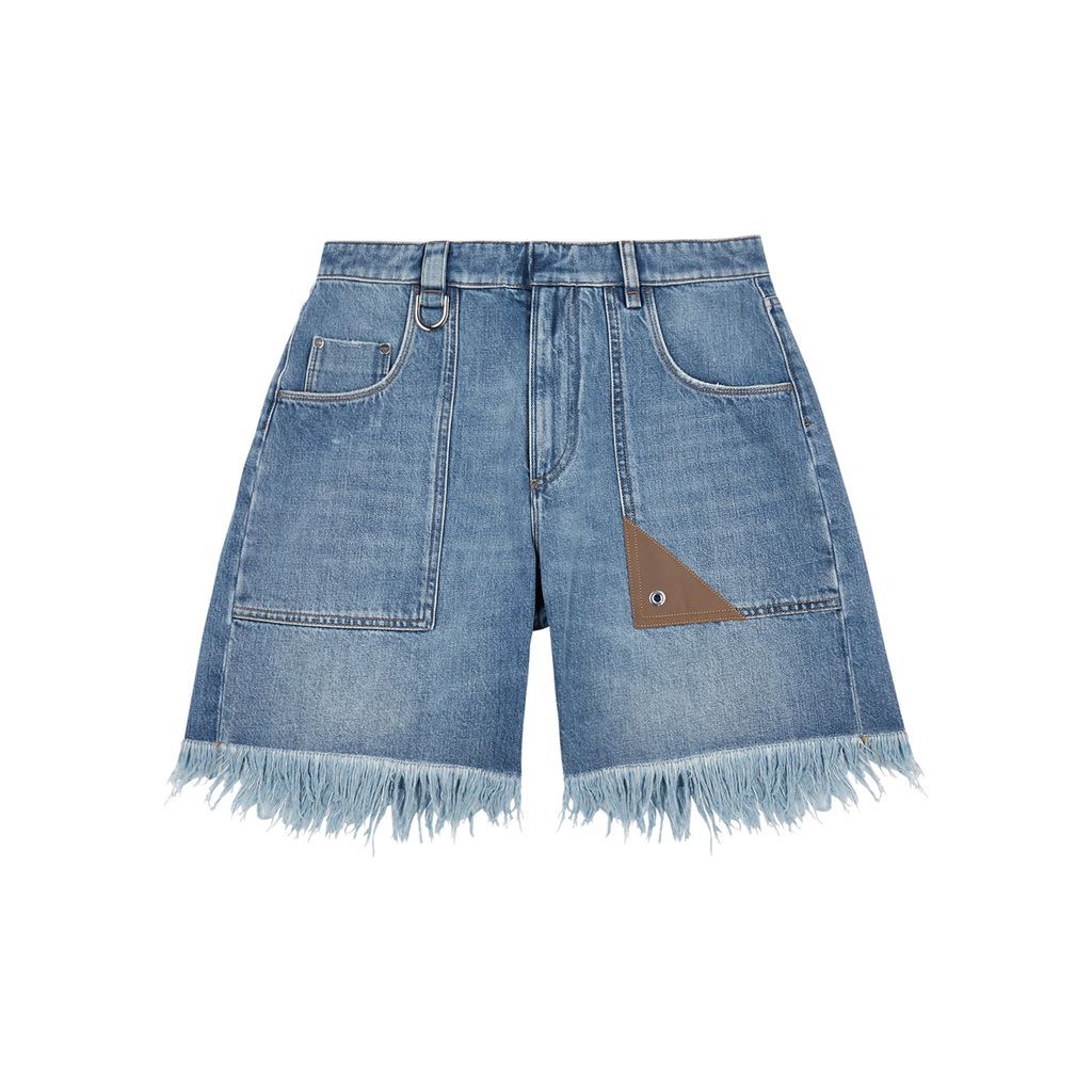 Frayed Denim Shorts - Blue - W34