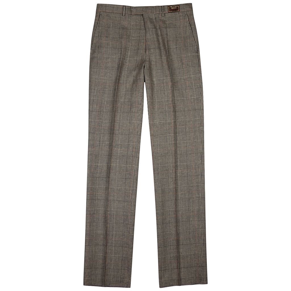 Checked Wool-blend Trousers - Grey - 50