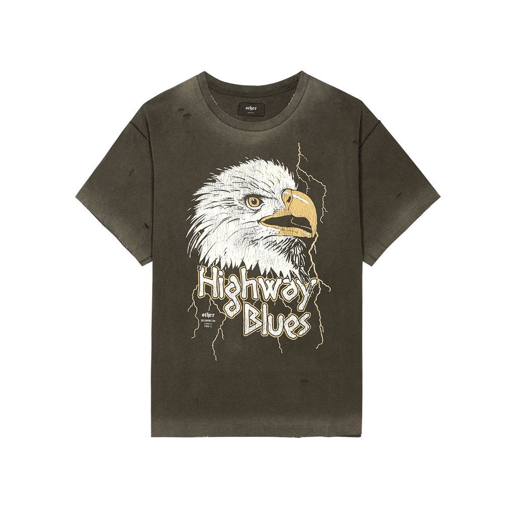 Highway Blues Eagle Distressed Cotton T-shirt - Black - M
