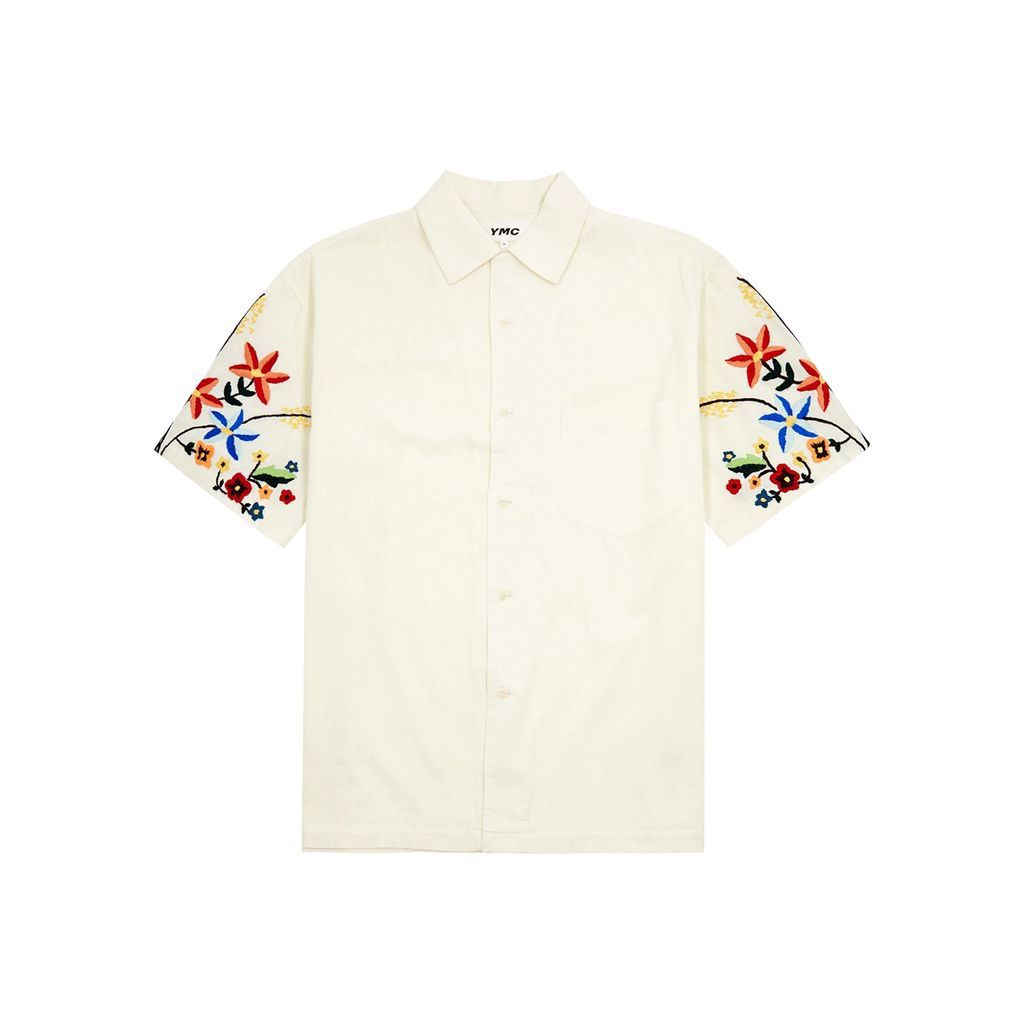 Idris Floral-embroidered Cotton-blend Shirt - Ecru - L