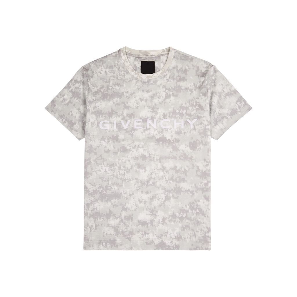 Camouflage-print Logo Cotton T-shirt - Grey - L