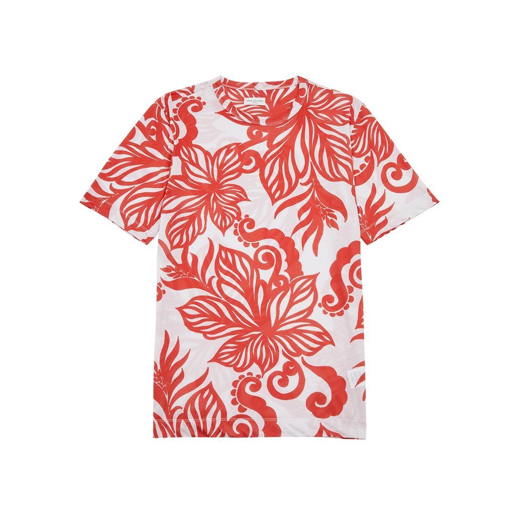 Habba Printed Cotton T-shirt - RED - M