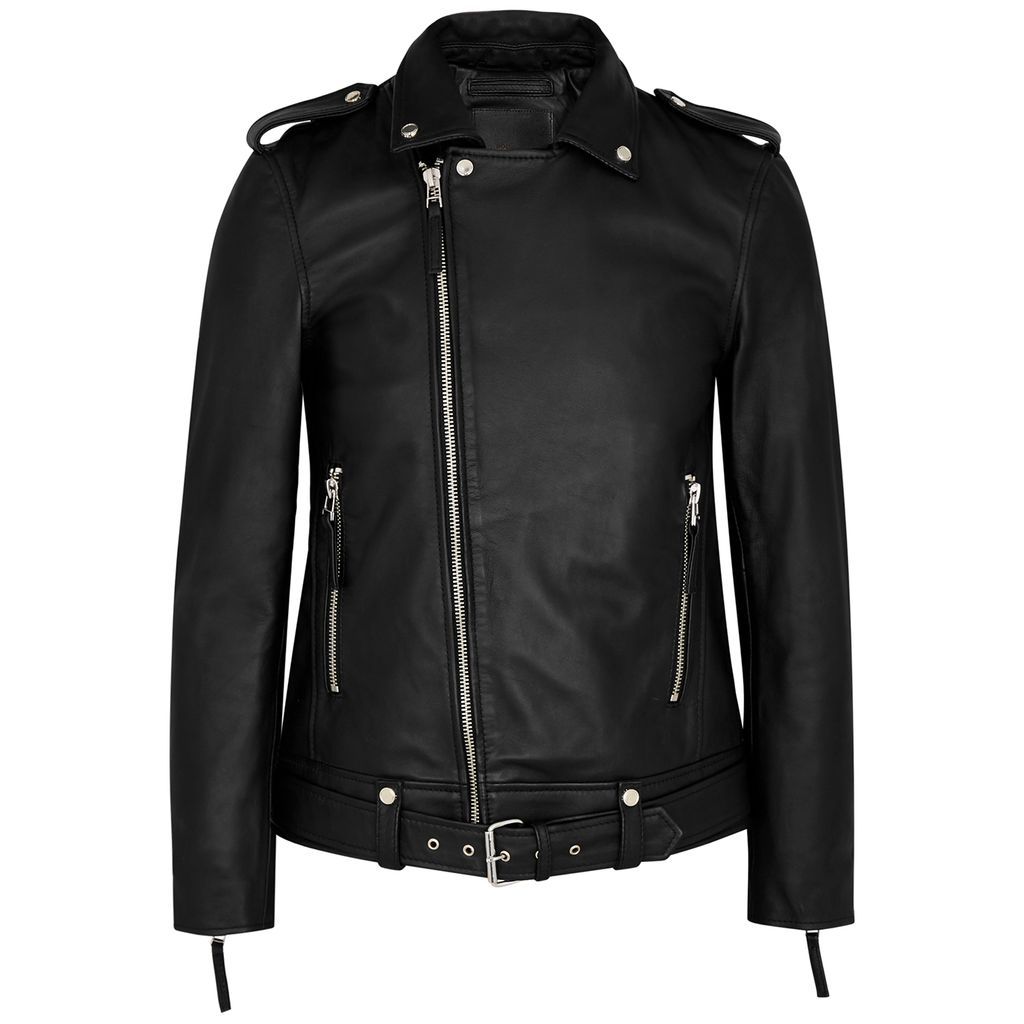 Voyager Black Leather Biker Jacket - M