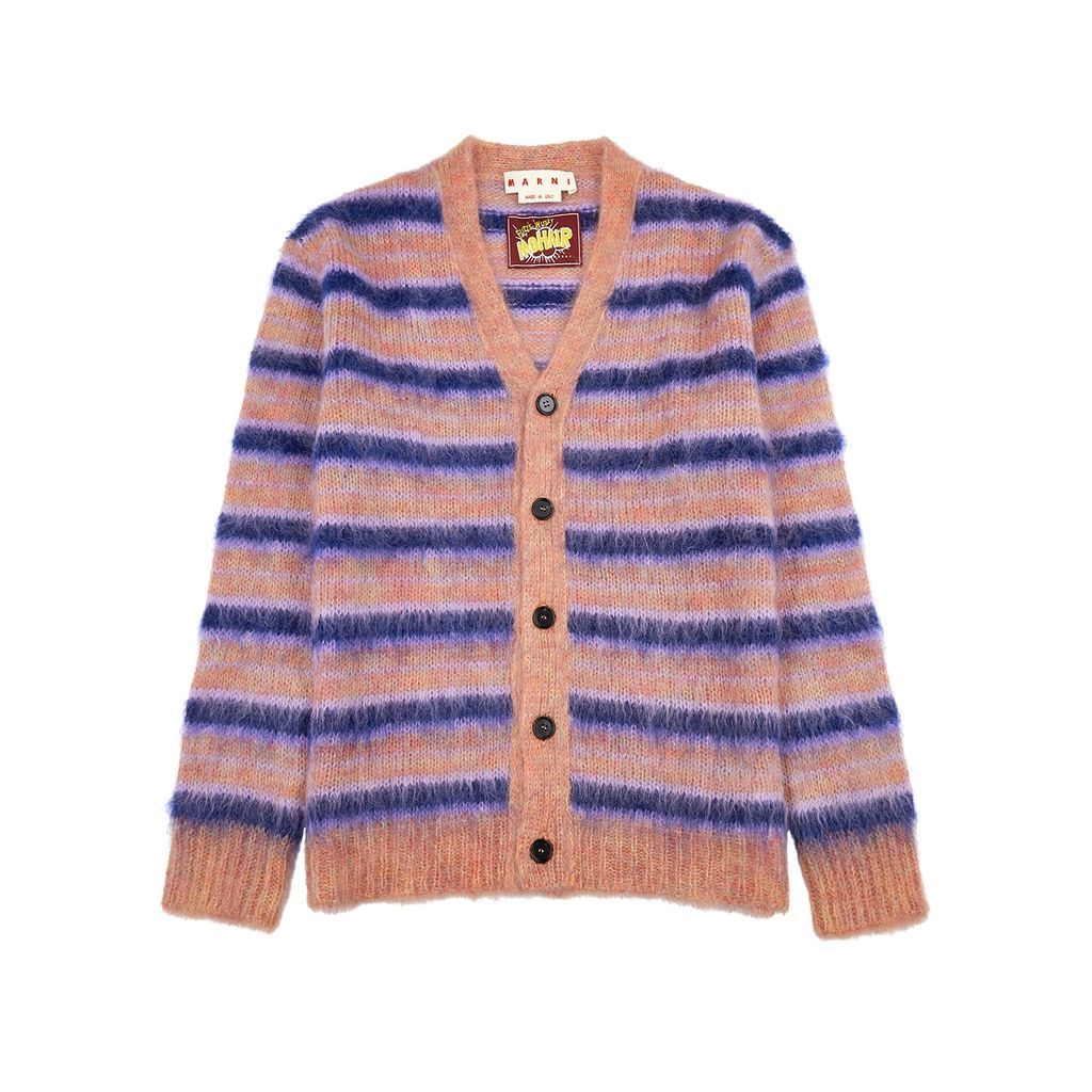 Striped Brushed Mohair-blend Cardigan - Pink - 50