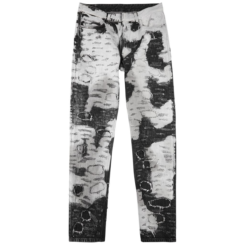 Monochrome Distressed Slim-leg Jeans - White And Black - W36