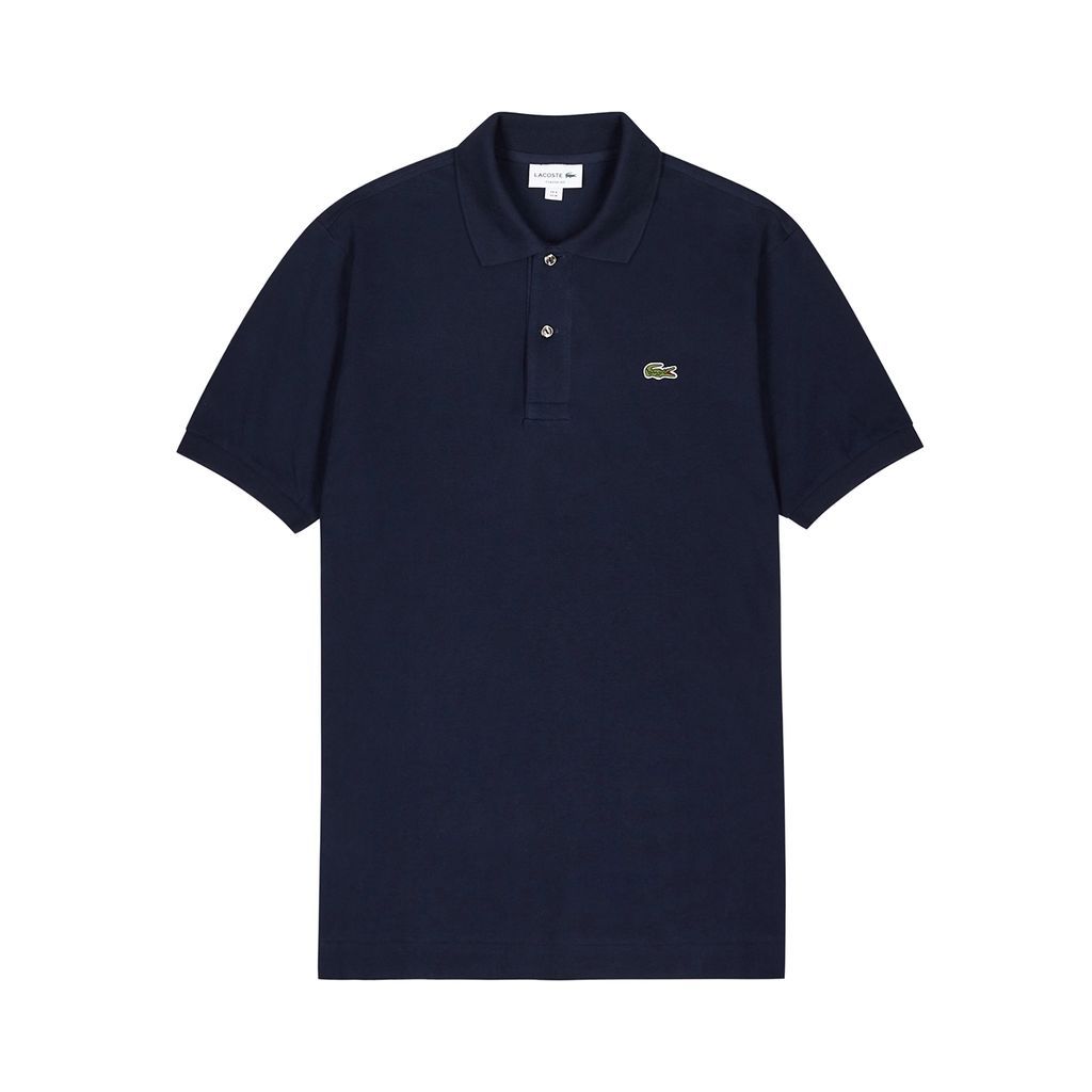Navy Piqué Cotton Polo Shirt - 3