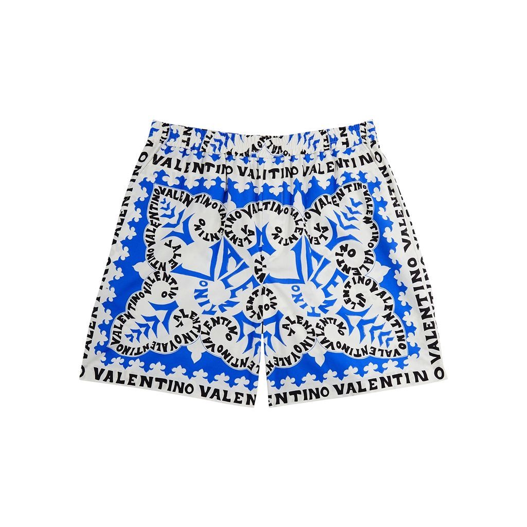 Printed Cotton Shorts - Blue - 50