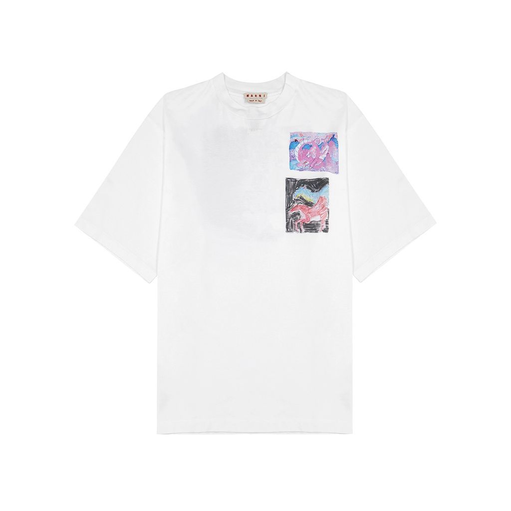 Printed Cotton T-shirt - White - 46