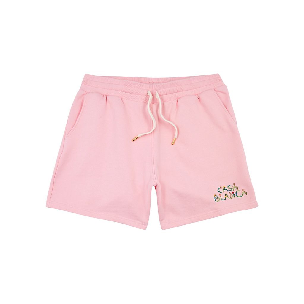 L'Arche Fleurie Embroidered Cotton Shorts - Pink - XL