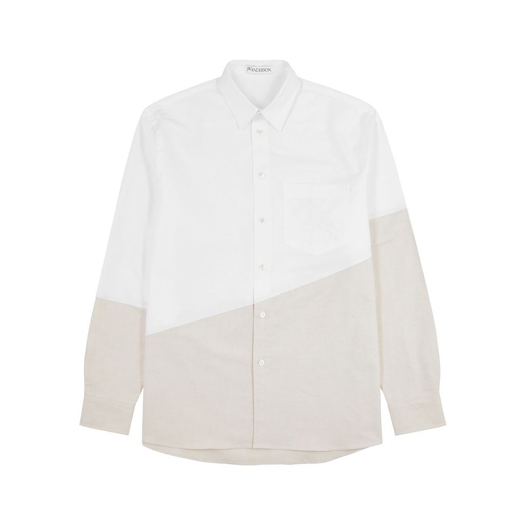 Panelled Logo Piqué Cotton Shirt - White - 52
