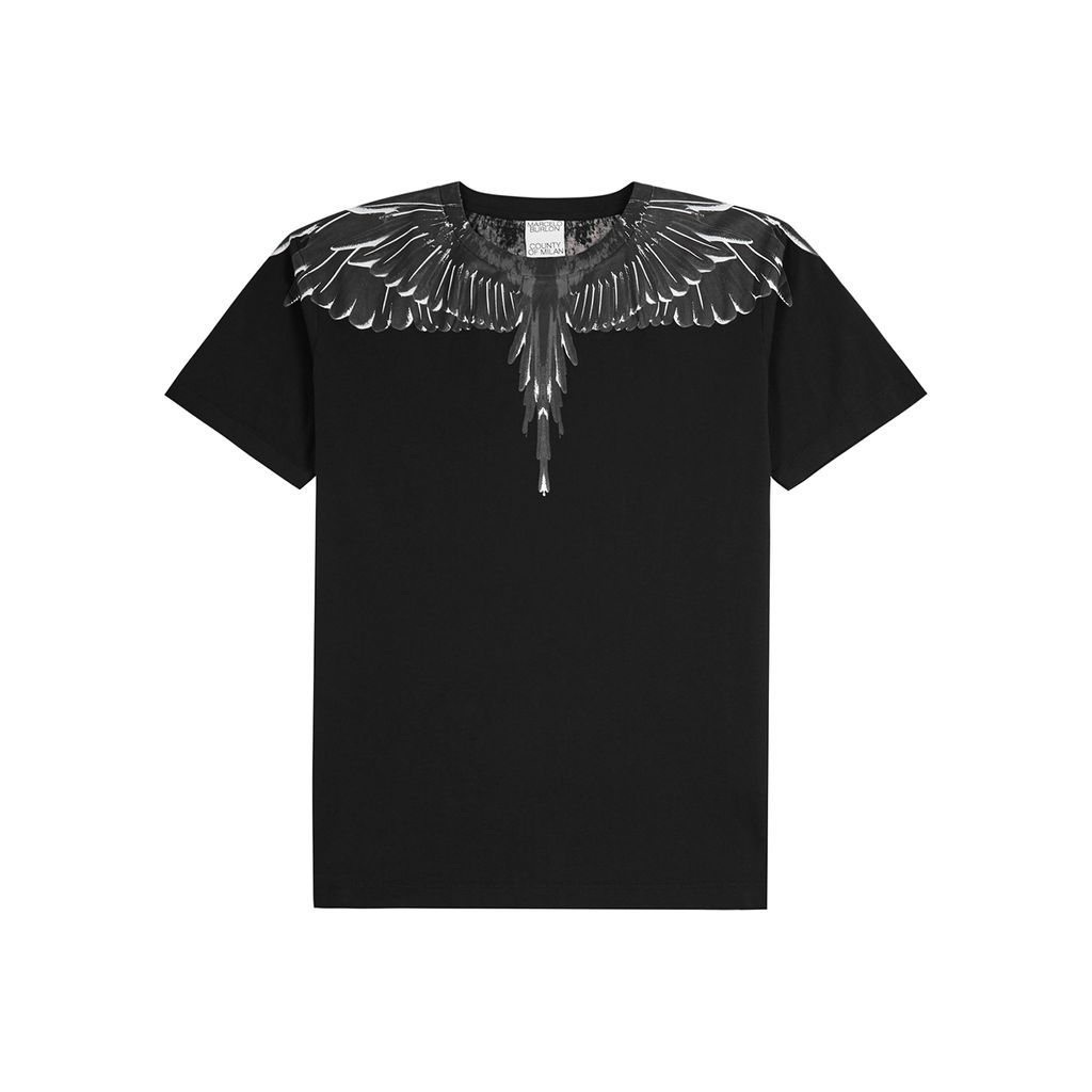 Wings-print Cotton T-shirt - Black - M
