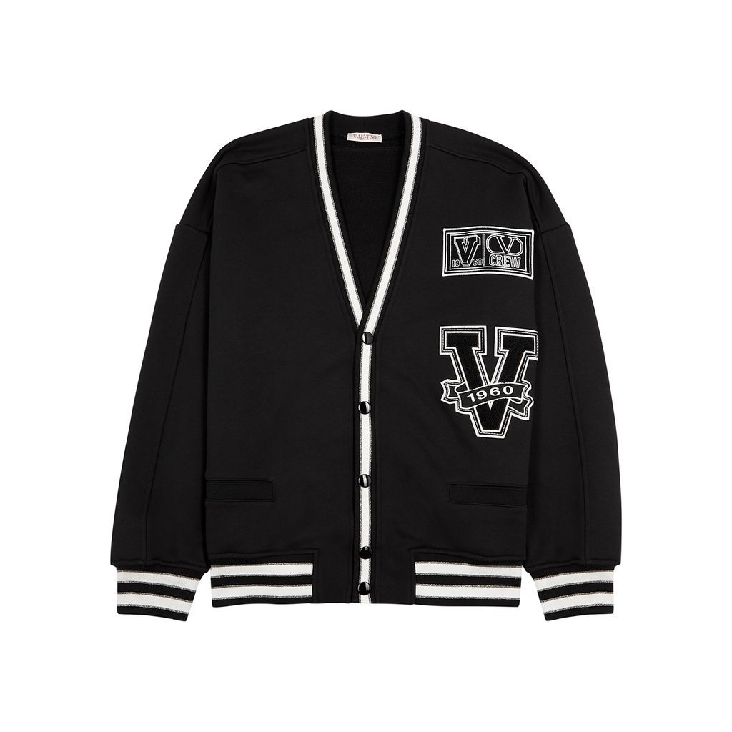 Varsity Logo Cotton Cardigan - Black And White - L