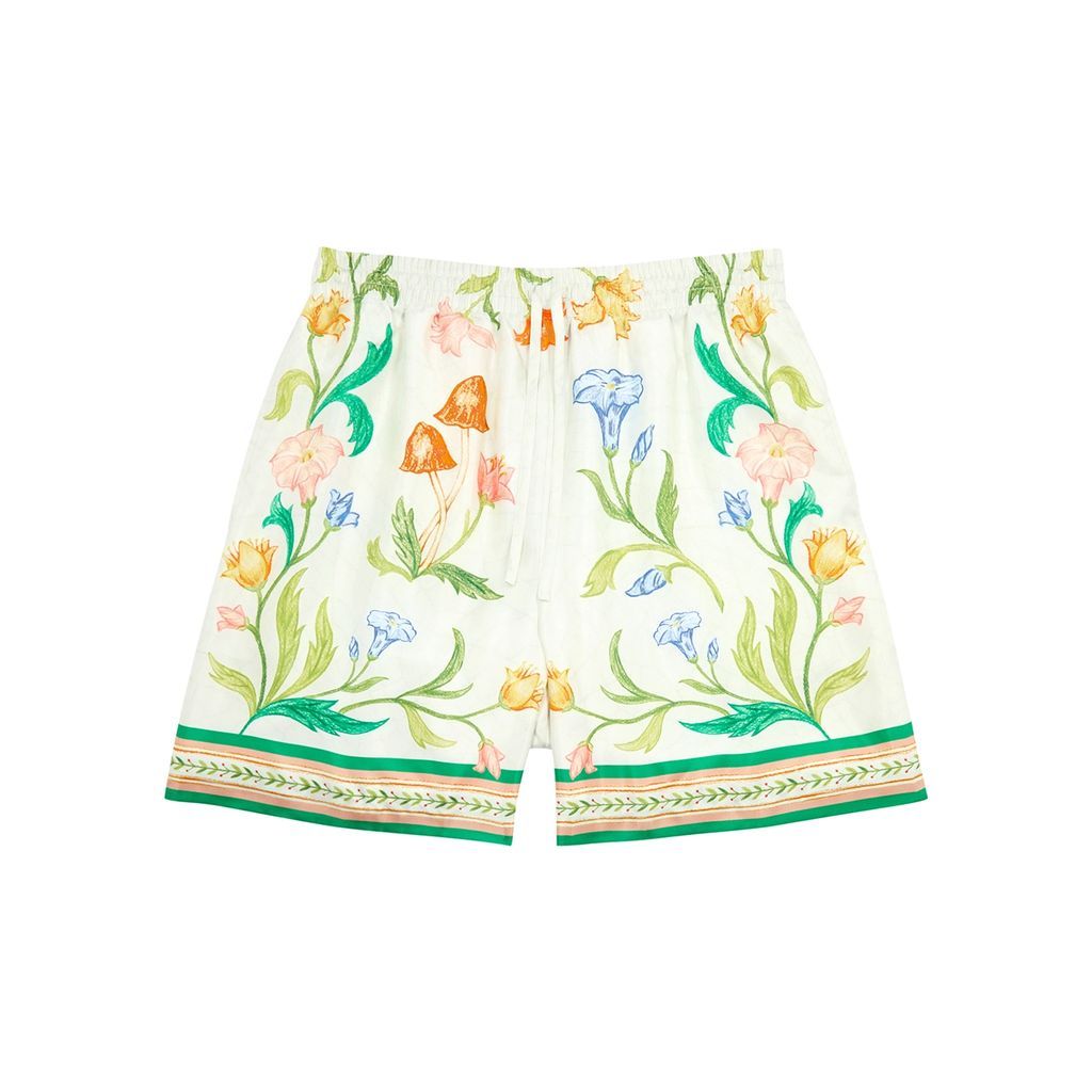 L'Arche Fleurie Printed Silk-twill Shorts - White - XL