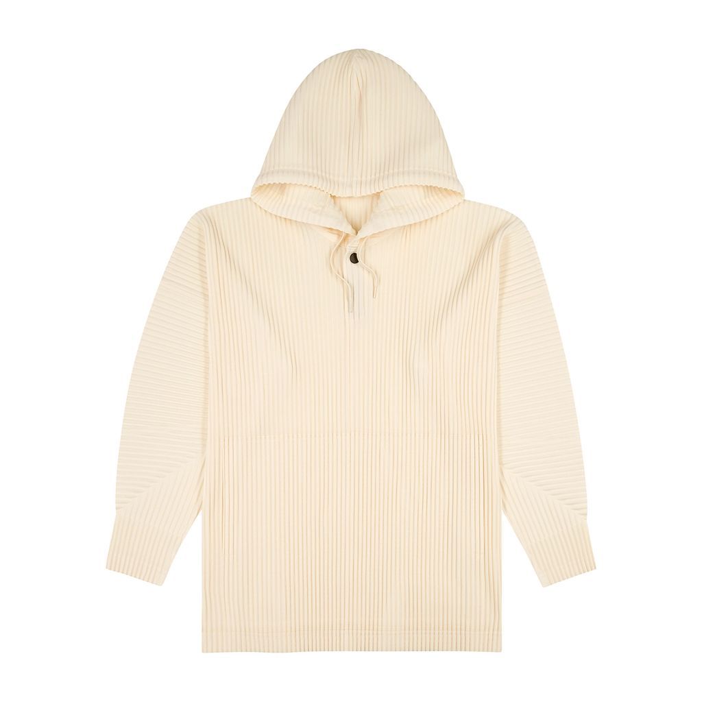Pleated Hooded Sweatshirt - Cream - 2