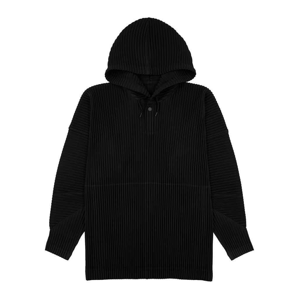 Pleated Hooded Sweatshirt - Black - 2