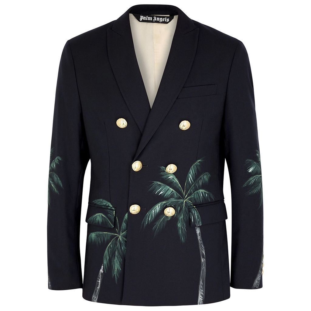 Printed Double-breasted Twill Blazer - Navy - 42