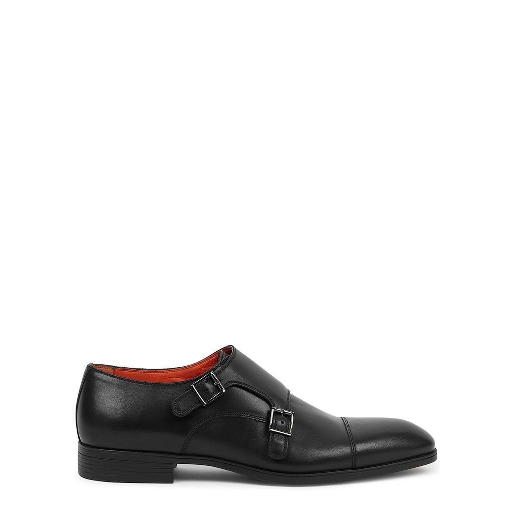 Black Leather Monk-strap Shoes - 8