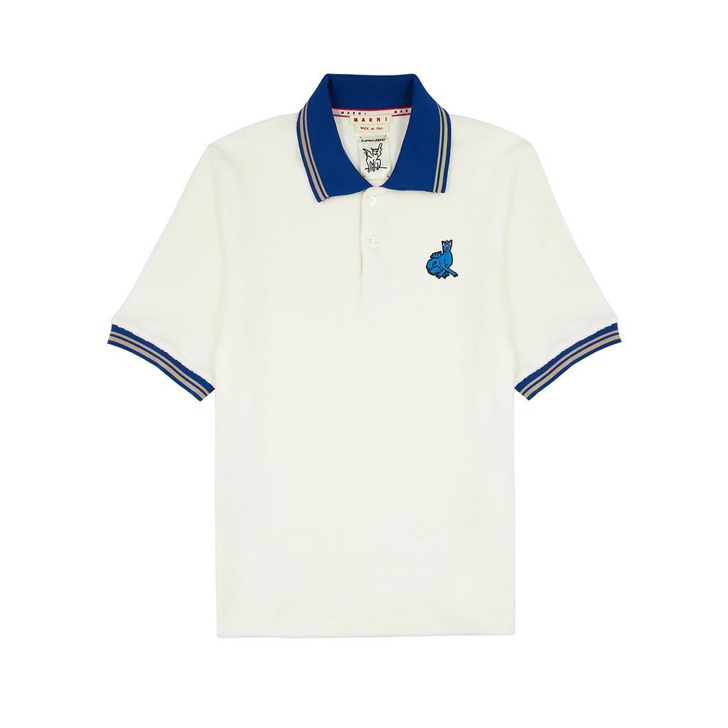 Logo Terry-cotton Polo Shirt - White And Blue - 48