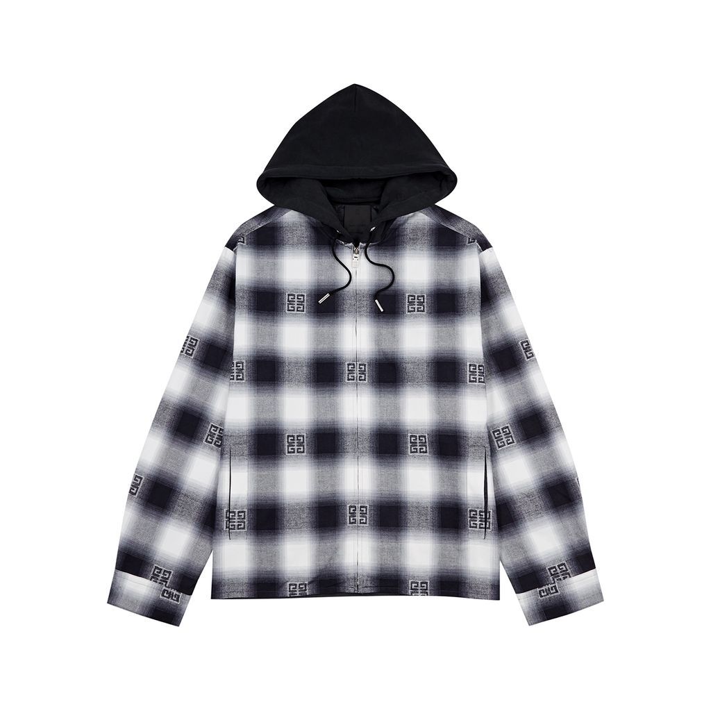 Checked Hooded Cotton Jacket - Black - 15.5