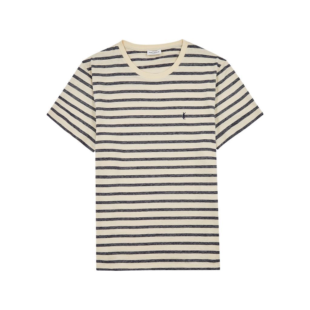 Ecru Striped Logo Cotton T-shirt - White And Blue - S