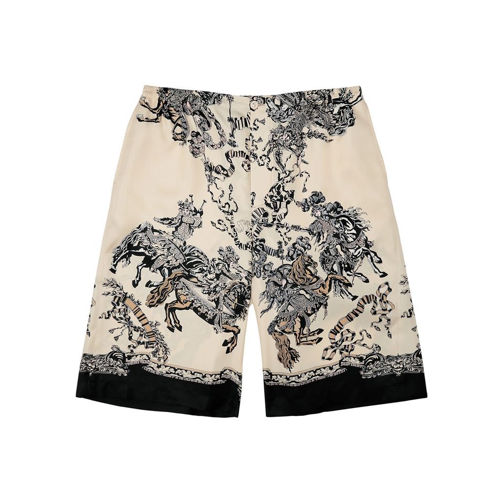 Printed Silk-satin Shorts - Beige - W36