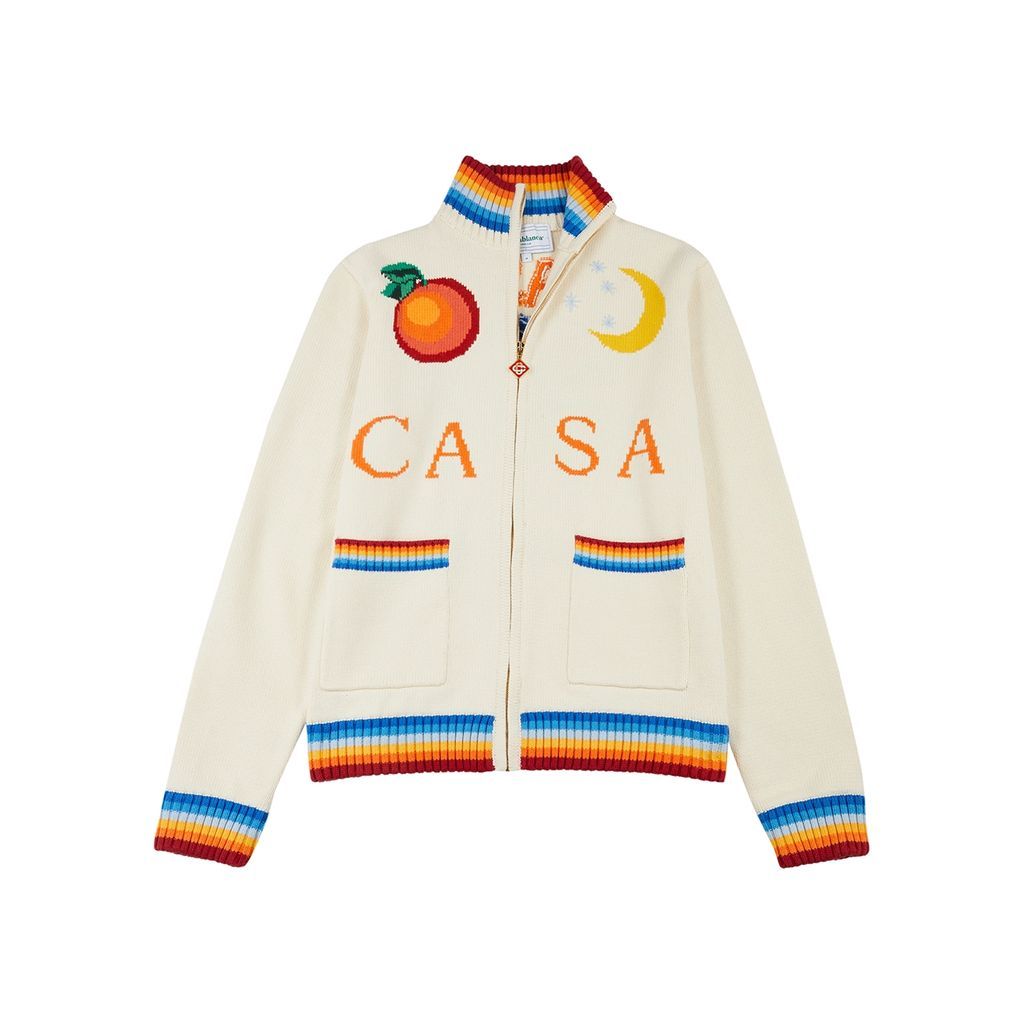 Casa Club Logo-intarsia Knitted Jacket - Cream - L