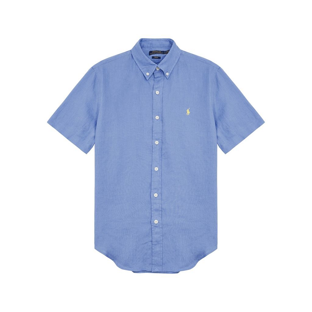 Logo-embroidered Linen Shirt - Blue - Xxl