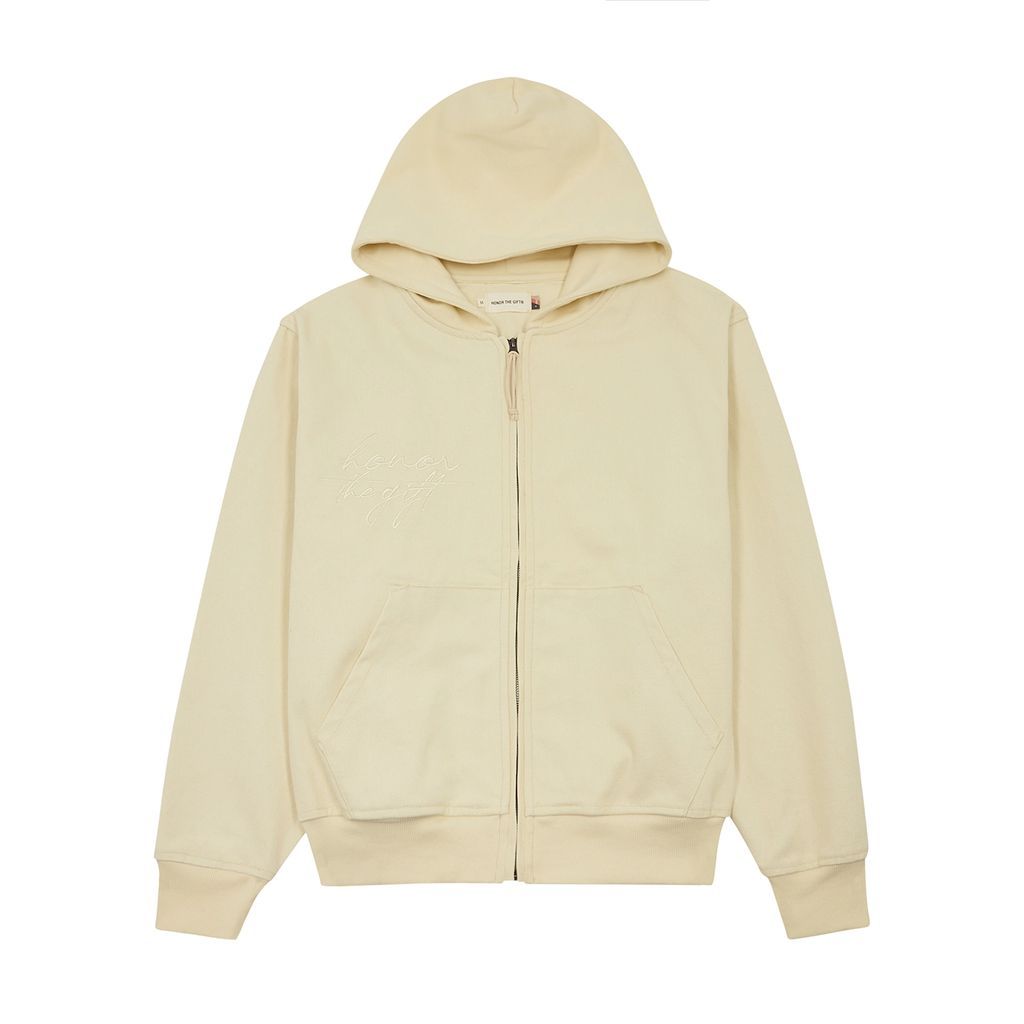 Logo Hooded Piqué Cotton Sweatshirt - Beige - S