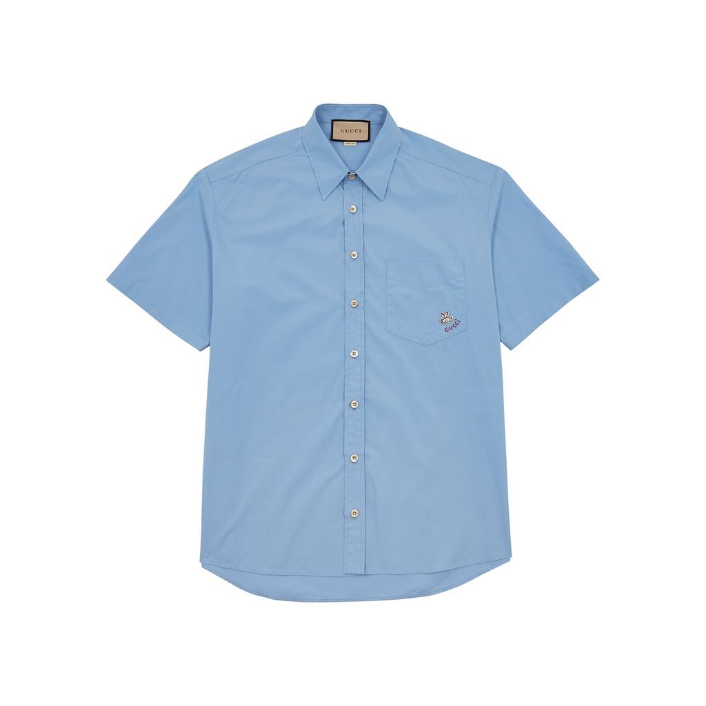 Logo-embroidered Cotton-poplin Shirt - Light Blue - 50