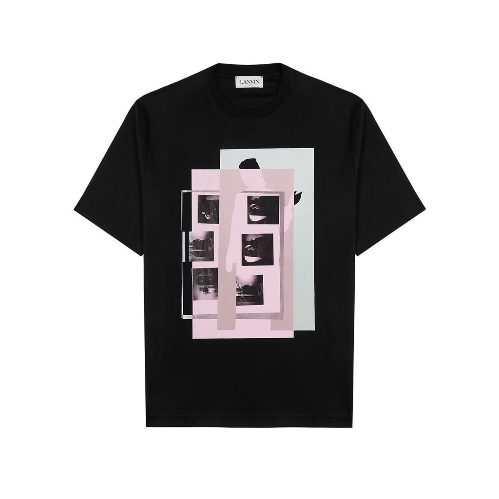 Printed Cotton T-shirt - Black - L