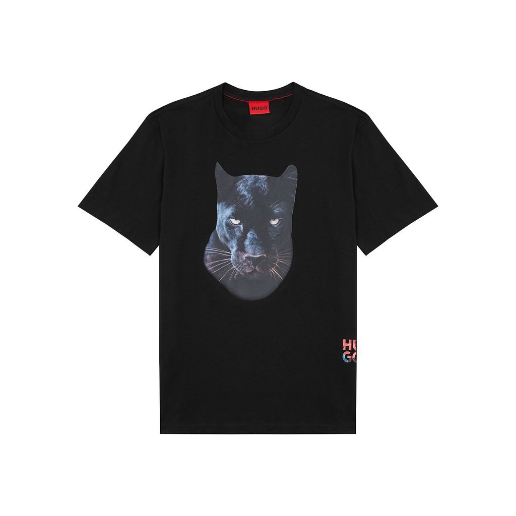 Printed Cotton T-shirt - Black - XL