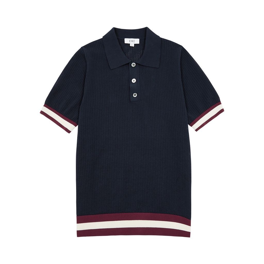 Quinn Open-knit Cotton Polo Shirt - Navy - S