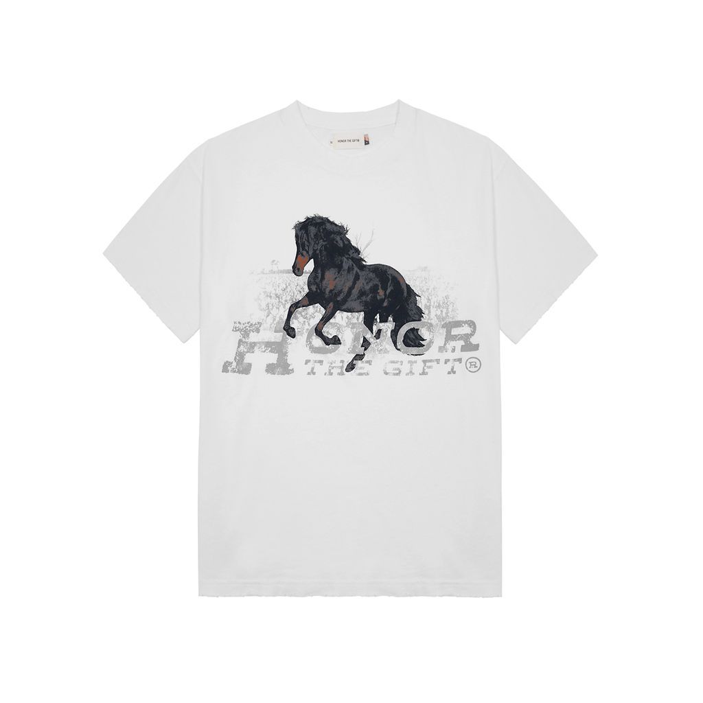 Work Horse Distressed Cotton T-shirt - White - S