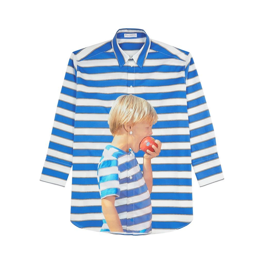 Striped Printed Cotton Shirt - Blue - S