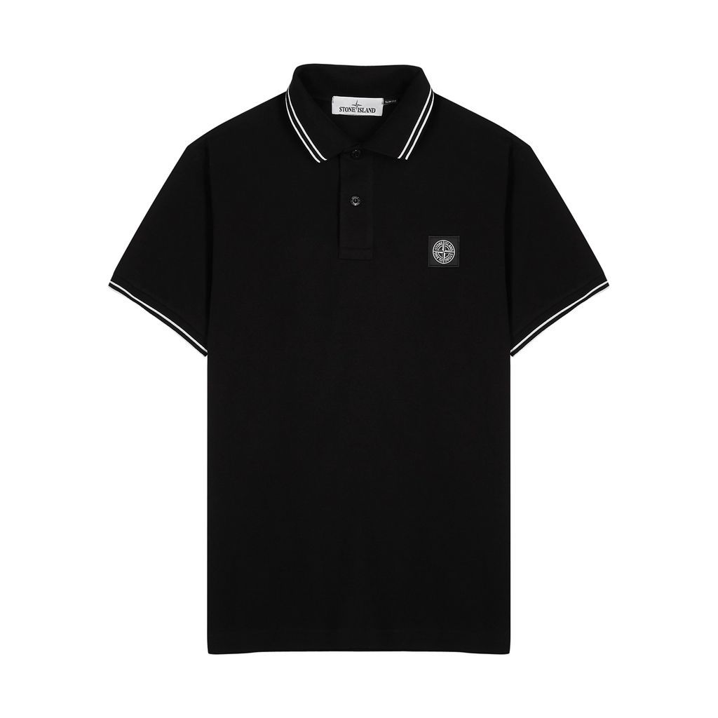 Black Piqué Cotton Polo Shirt - S