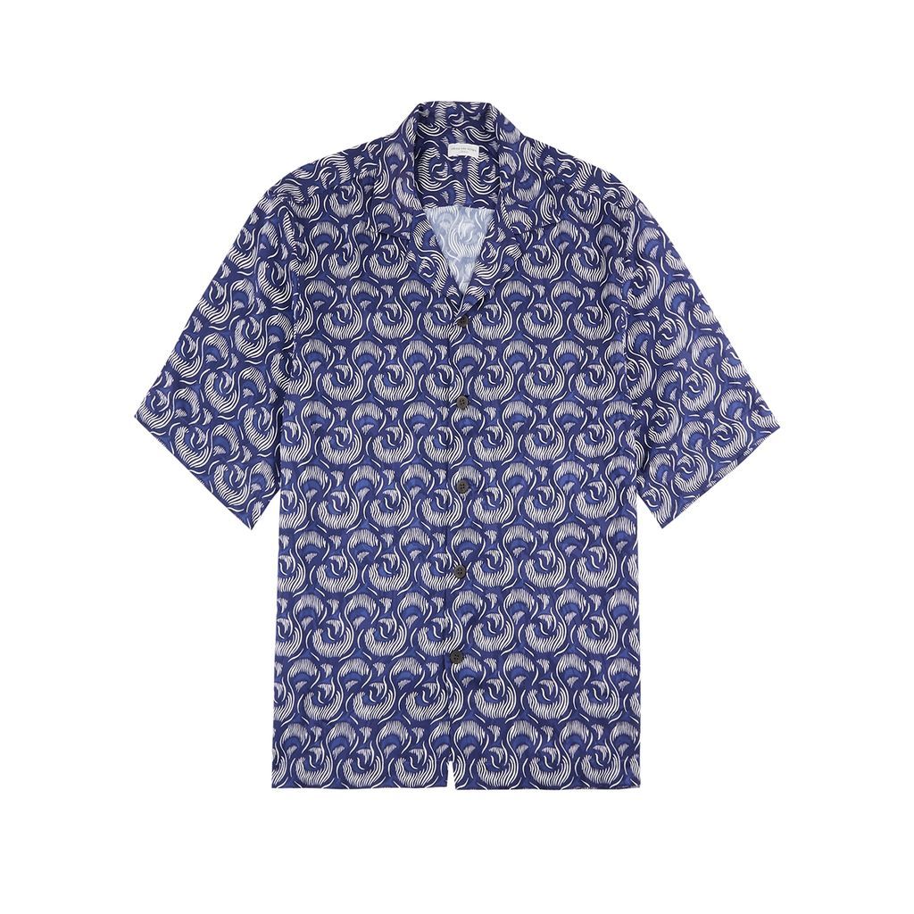 Cassi Printed Satin Shirt - Blue - S