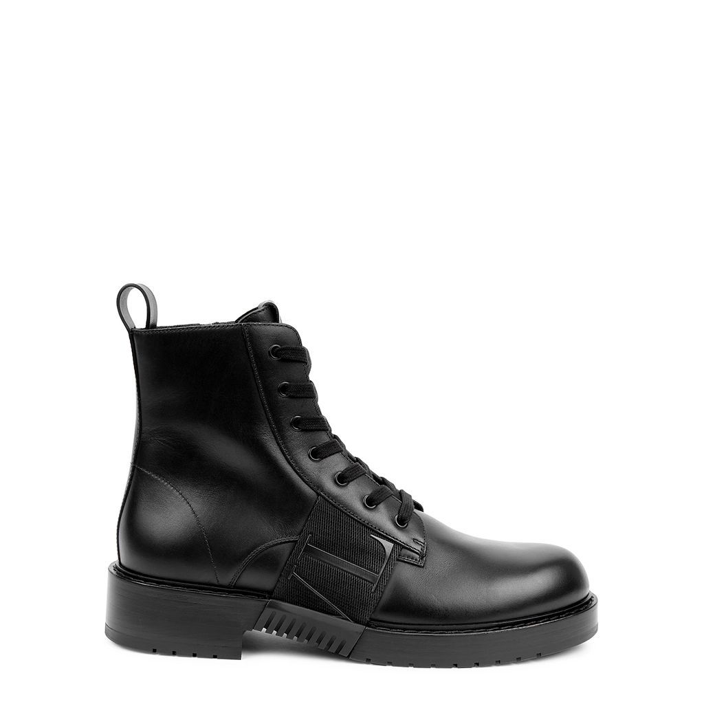 Vltn Black Leather Combat Boots - 7