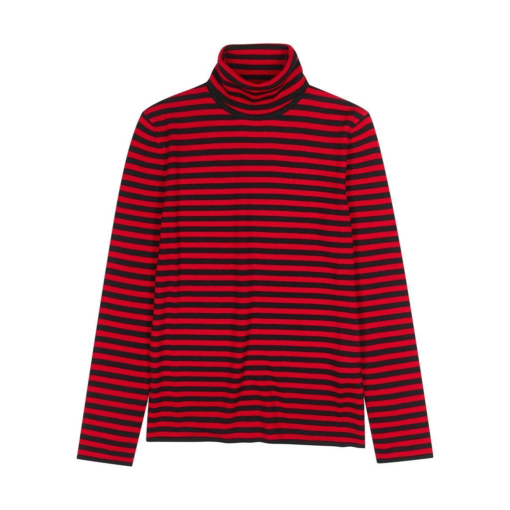 Striped Roll-neck Wool Top - RED - M