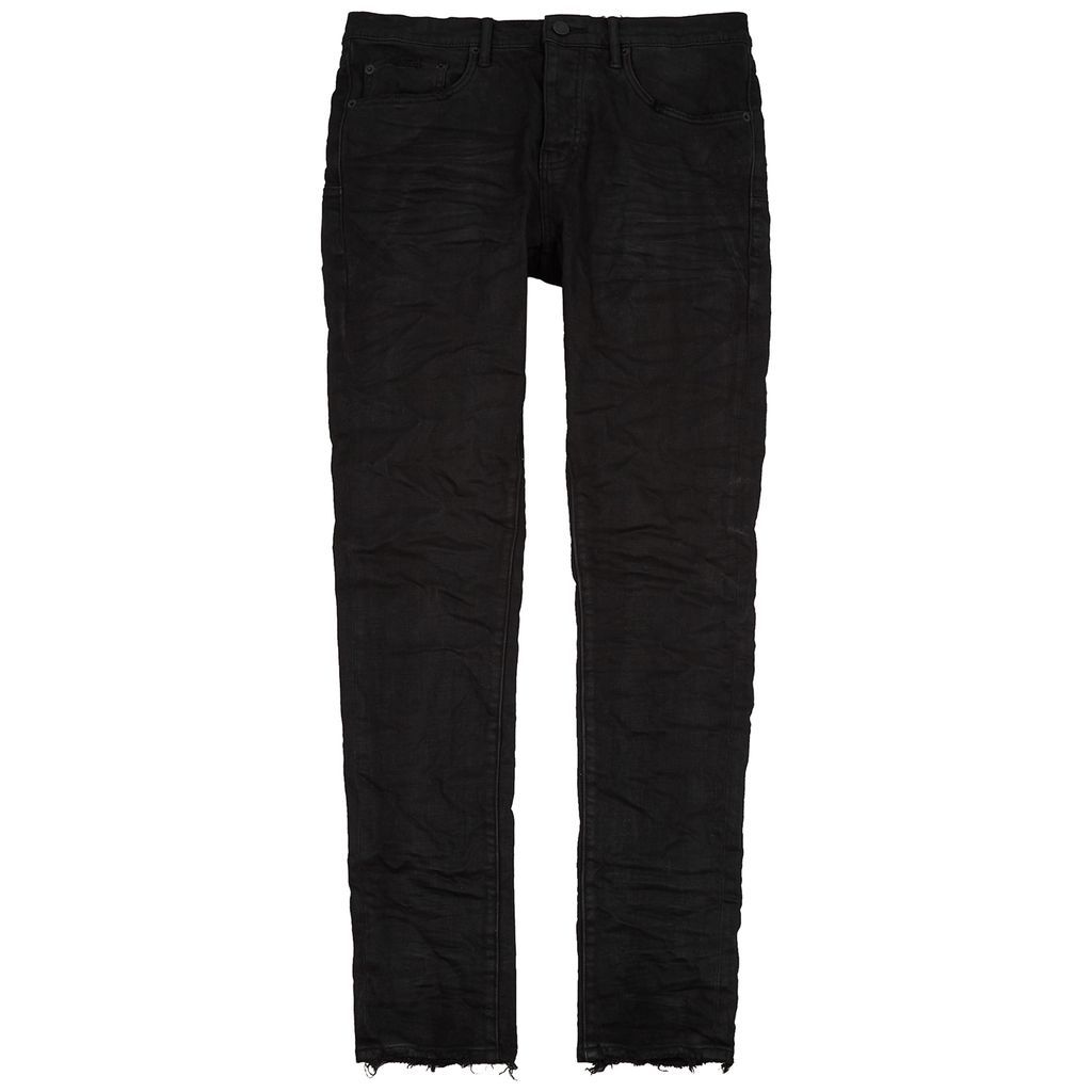 Black Distressed Coated Skinny Jeans - W30