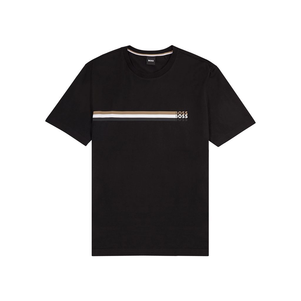 Striped Logo Cotton T-shirt - Black - S