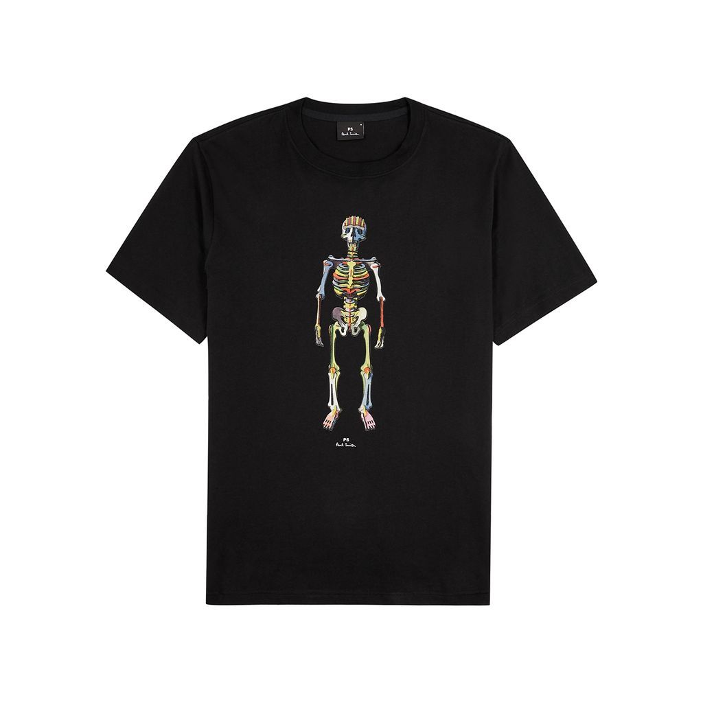 Skeleton-print Cotton T-shirt - Black - L