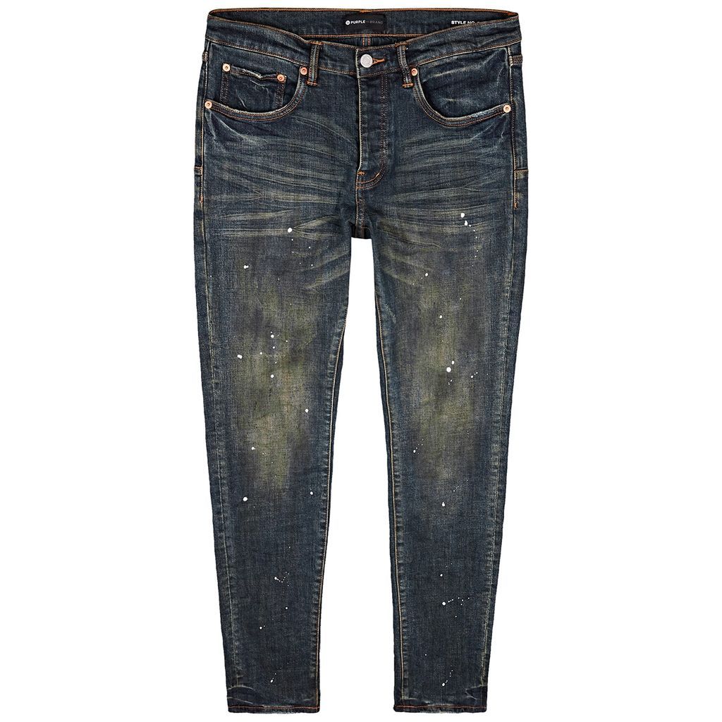 Distressed Slim-leg Jeans - Dark Blue - W32