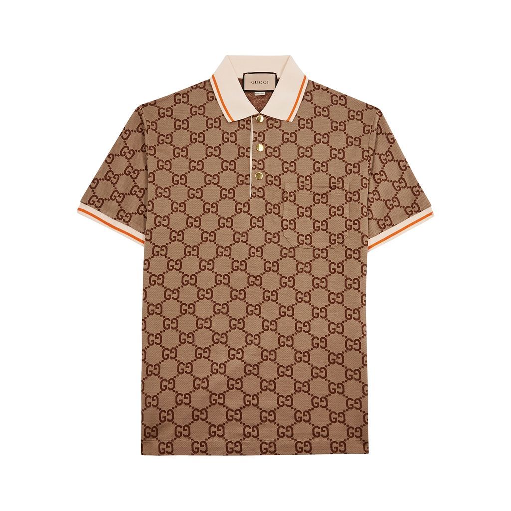GG-monogrammed Silk-blend Polo Shirt - Beige - L