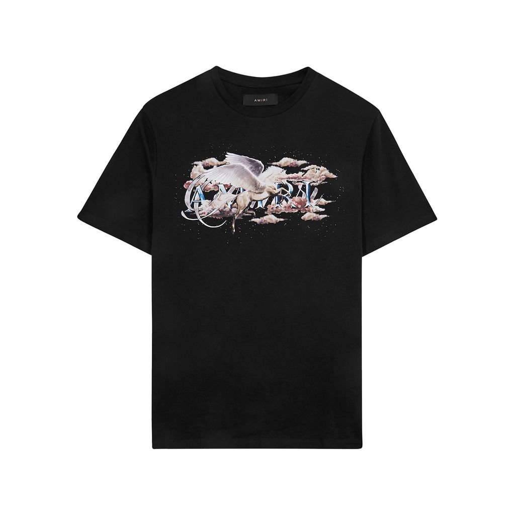 Pegasus Printed Cotton T-shirt - Black - S