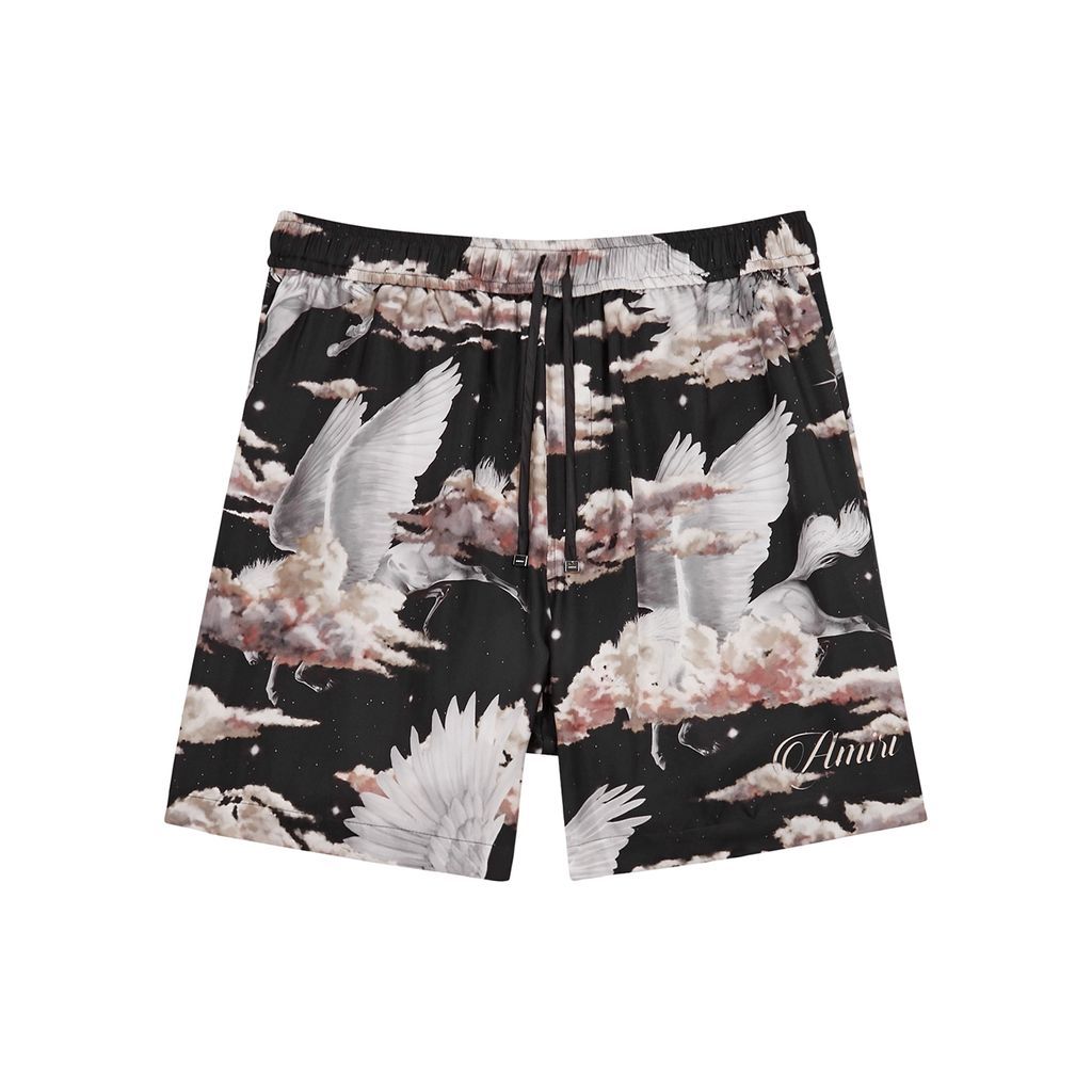 Pegasus Printed Silk Shorts - Black - XL