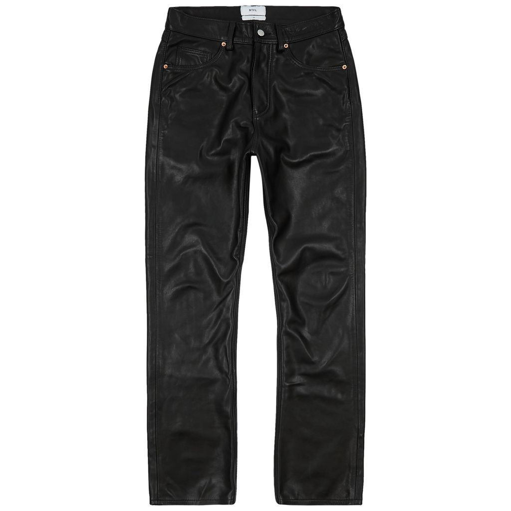 Straight-leg Leather Jeans - Black - W34