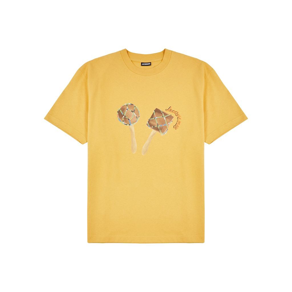 Le T-Shirt Maraca Printed Cotton T-shirt, T-shirt, Yellow - L