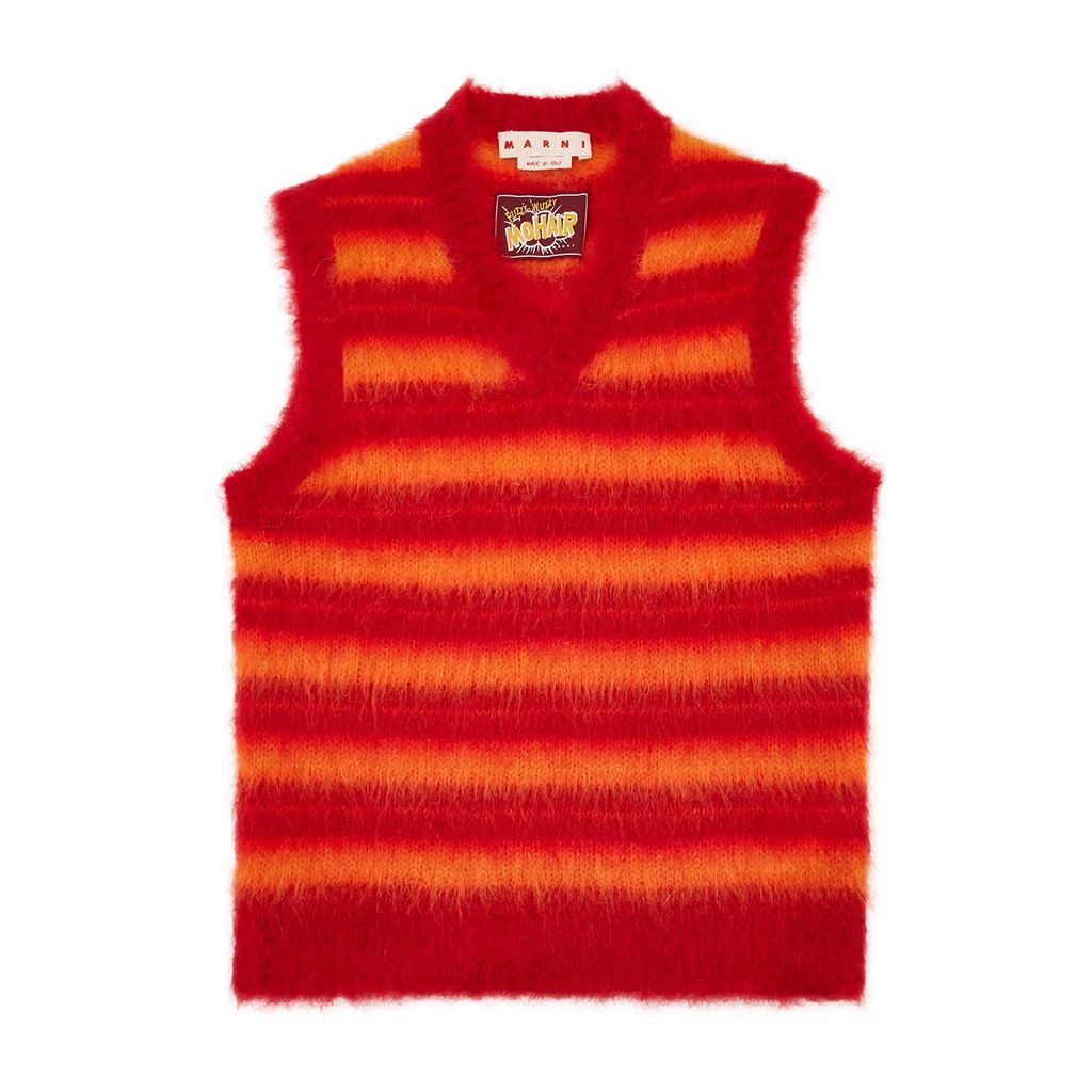 Striped Mohair-blend Vest - RED - 46