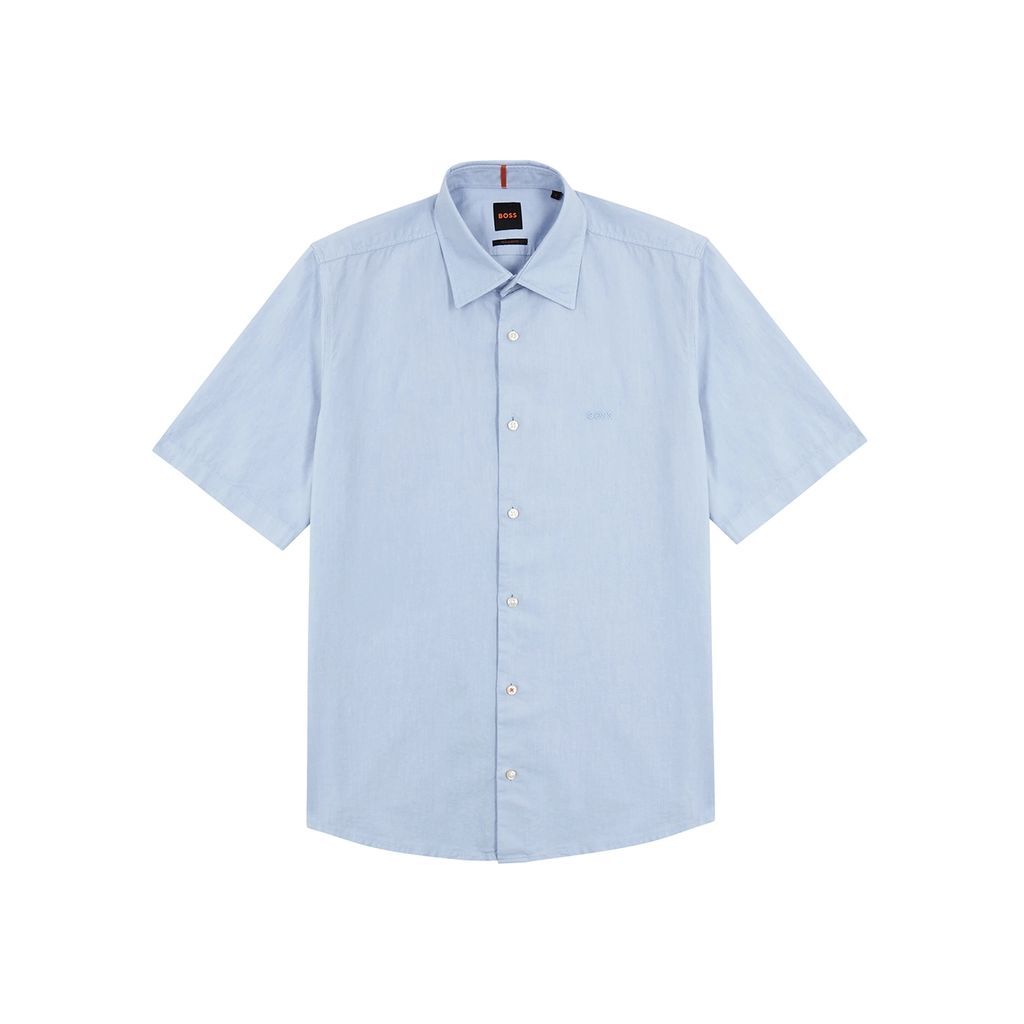 Logo-embroidered Cotton Shirt - Light Blue - S