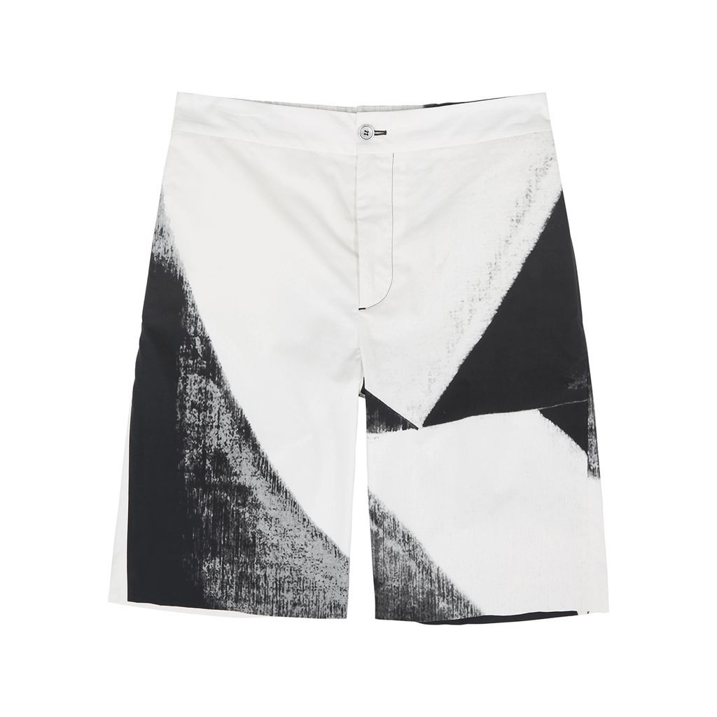 Double Diamond Printed Cotton Shorts - White - 48